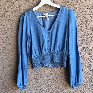 Blu Pepper Denim Blue Smocked Blouse